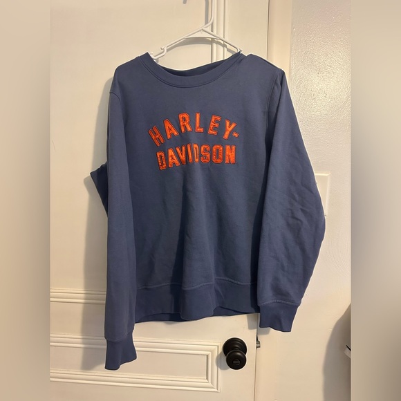 Harley-Davidson Crewneck Sweater in Blue with Orange Logo - Picture 1 of 4